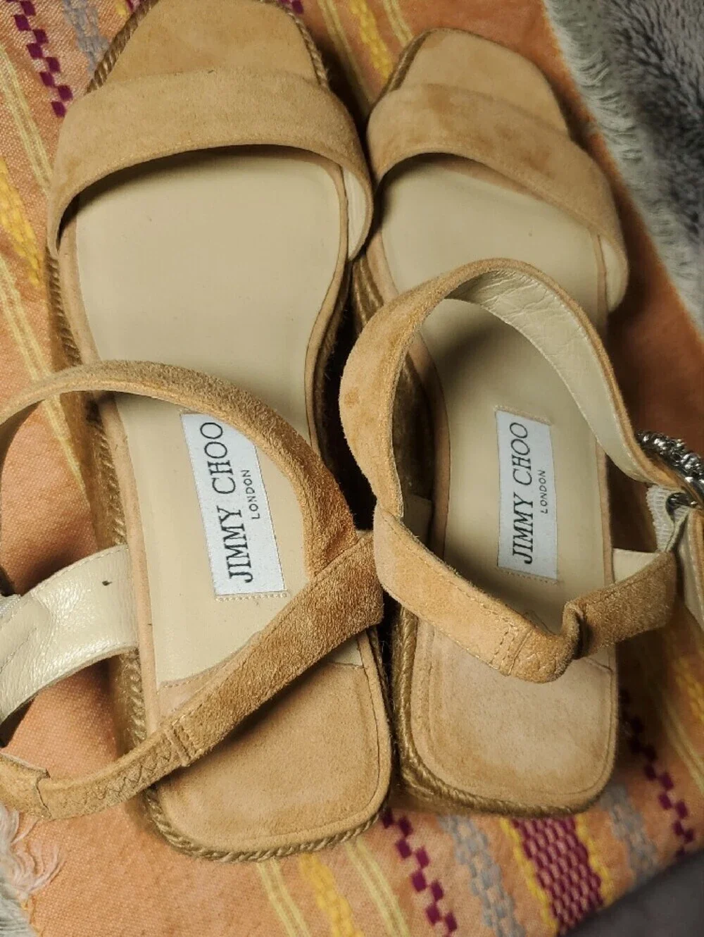Jimmy Choo Suede Espadrille Wedge Sandals with Crystal Buckle Size 8